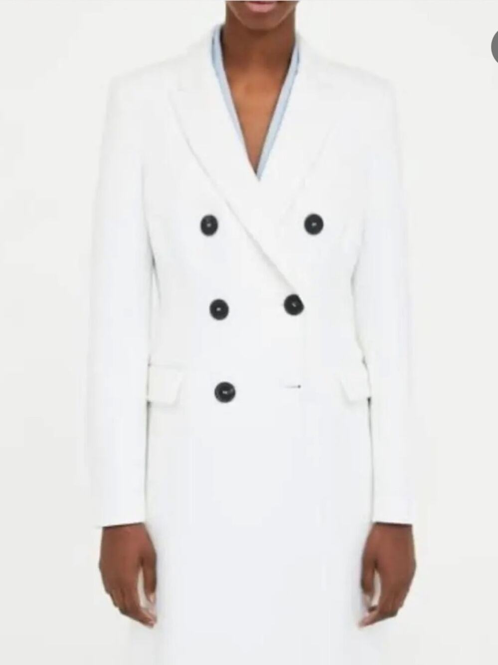 Zara White Double-Breasted Coat